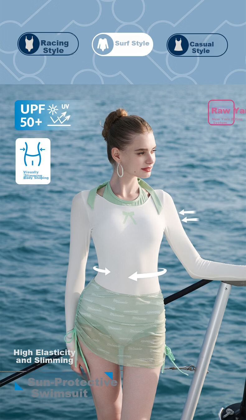 Disney Women's Premium One-Piece Long Sleeve Sun Protection Slimming Adult Vacation Swimsuit D15303S2F White M 1