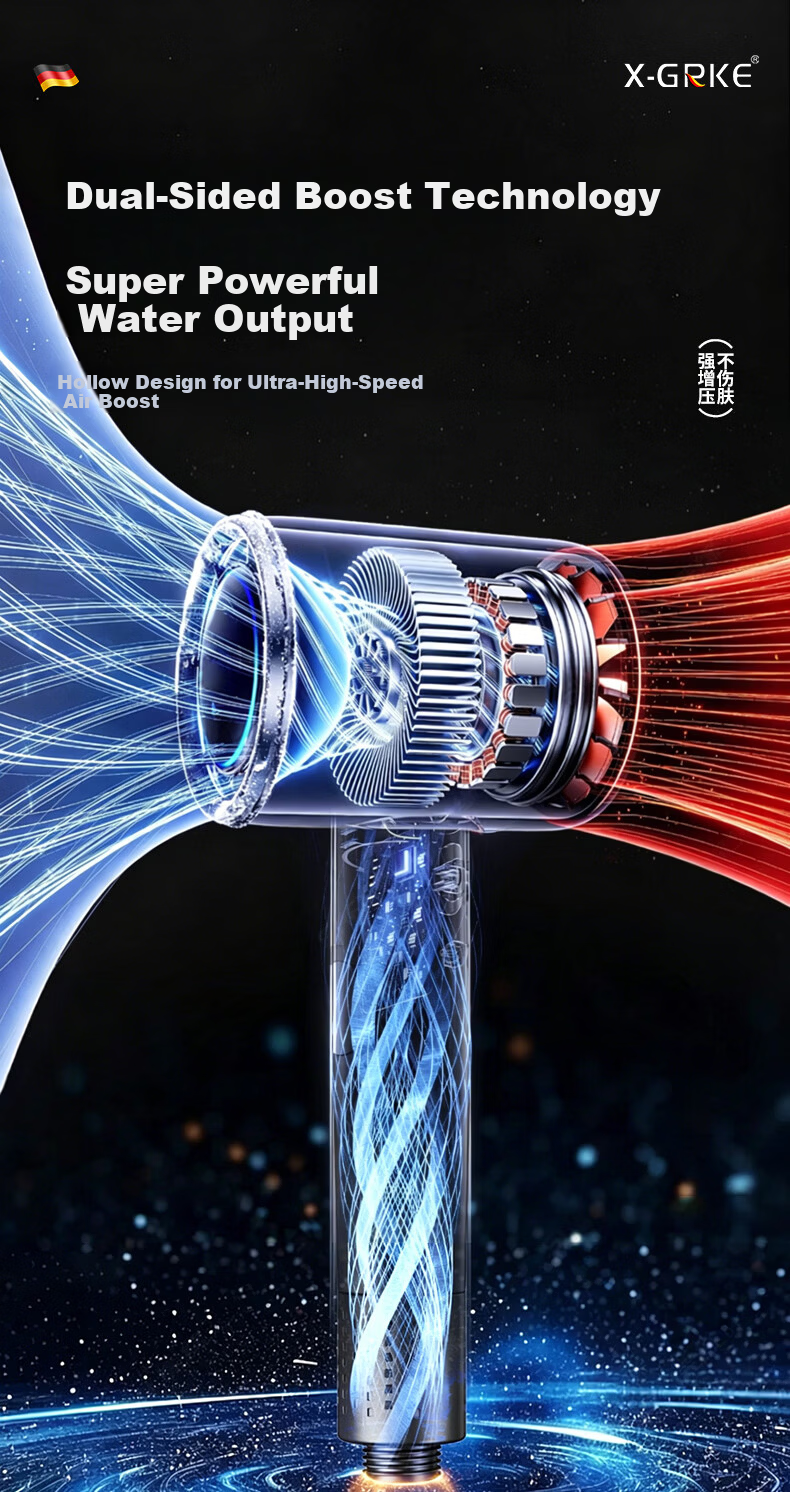 X-GRKE Germany High-Pressure Shower Head Set with Hose and Filter, Powerful Water Flow Booster 5