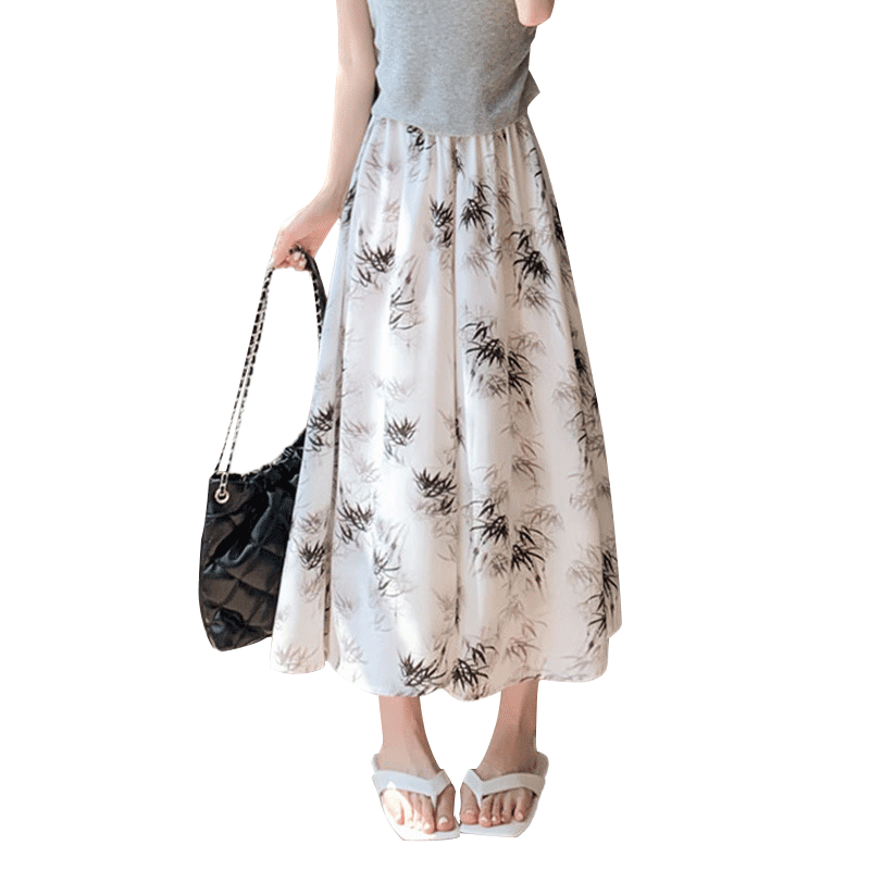 Langsha New Chinese Style Chiffon Skirt Pants for Women, Summer Lightweight New High-Waist Ink Painting Chinese Style Wide-Leg Trousers