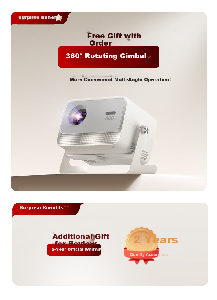 AOC D1 Pro Home Projector True 1080P HD High Brightness Smart 360° Pan-Tilt Portable Projector for Home Theater Bedroom Gaming Conference Office 1