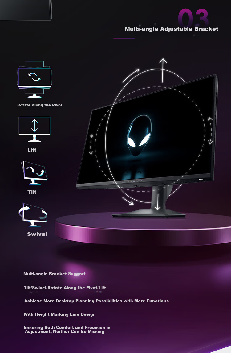 Alienware Starship 24.5-inch 300Hz Refresh Gaming Monitor IPS 1ms 400nits FreeSync 99% sRGB Rotatable Height Adjustable High Refresh Rate Screen AW2526HL 9