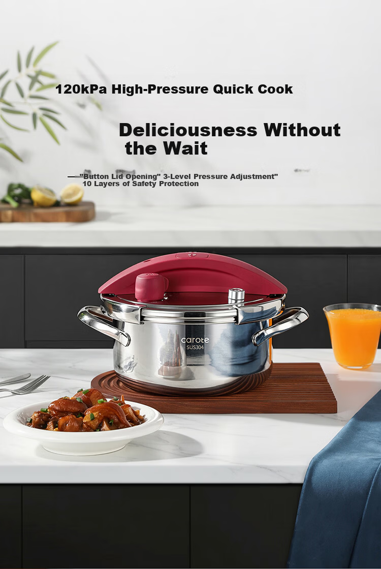 Carrot Pressure Cooker 4L Explosion-Proof Household Thickened 304 Stainless Steel One-Press Open Compatible with Gas and Induction Cooktops 1