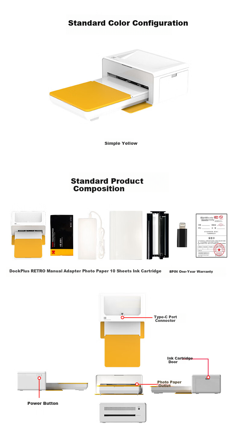 KODAK Dock Plus Photo Printer Portable Home Bluetooth Color Photo Printer 6-Inch Thermal Sublimation Printing Holiday Gift 7