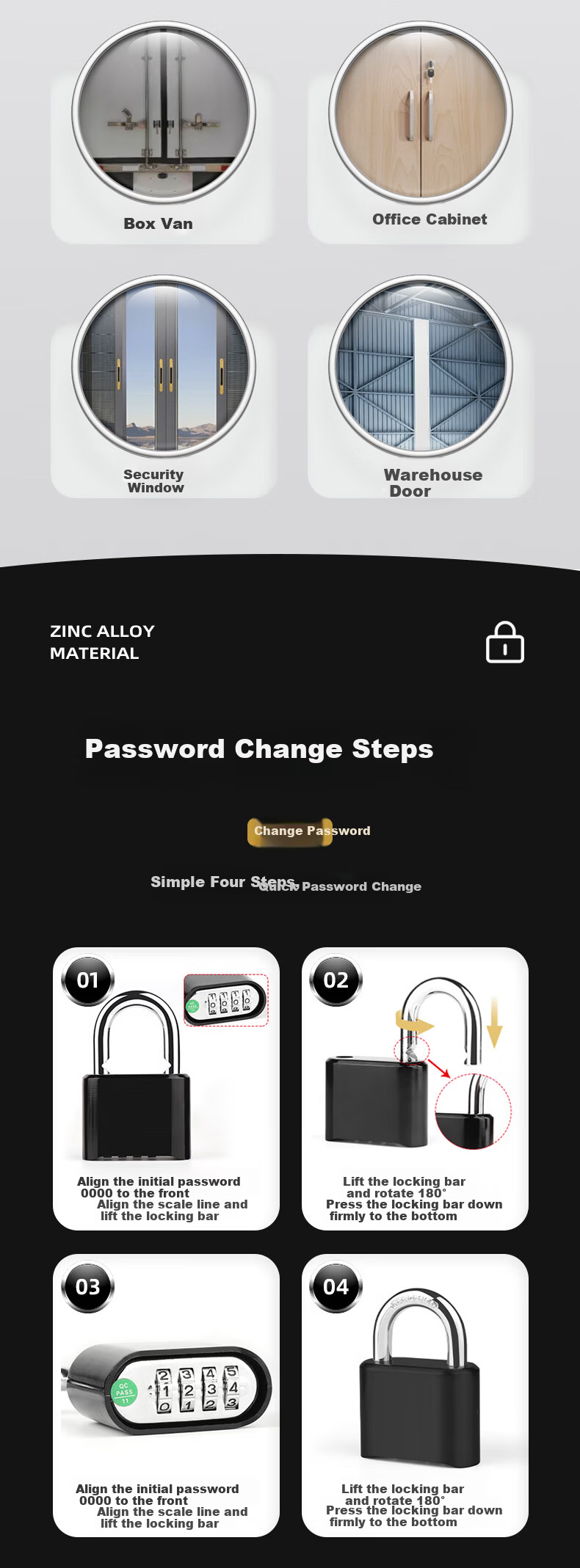 Artiya Combination Padlock 4-Digit Password Luggage Lock Toolbox Lock Student Dorm Gym Locker Door Lock 5