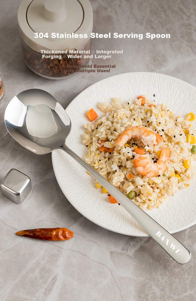 Banwu Life 304 Stainless Steel Serving Spoon Large Spoon Household Public Spoon Dish Spoon Soup Spoon Rice Spoon Watermelon Spoon Soup Spoon Ladle 1