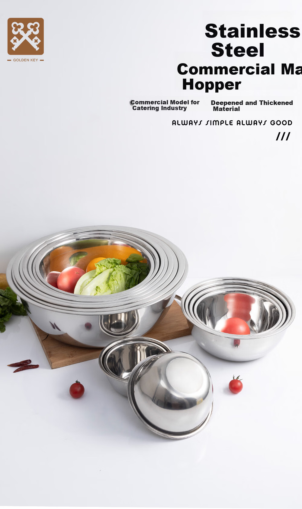 Golden Key Thickened Deepened Commercial Stainless Steel Dough Mixing Egg Beating Kitchen Seasoning Bowl GK-WD12 12cm 1