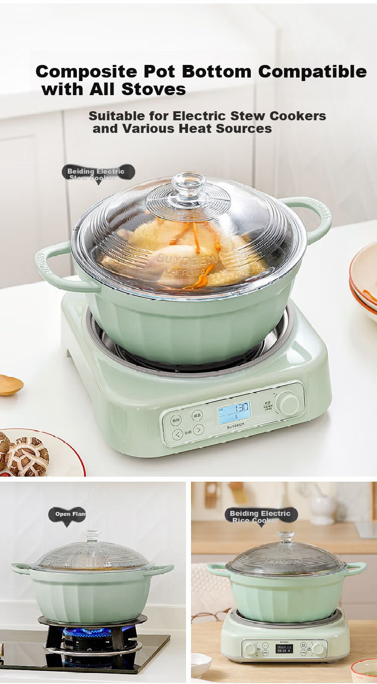 Buydeem Non-Stick Soup Pot Multi-Use 26cm Light Cedar Green 9