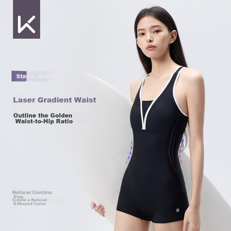 Keep Women's One-Piece Square-Leg Swimsuit Slim Fit High-End Black L 700