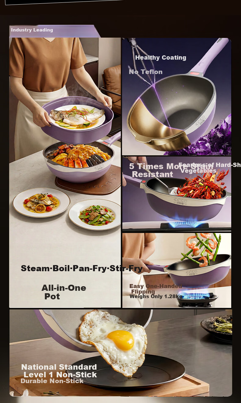 Oluode Titanium Non-Stick Frying Pan with Fluorine-Free Coating, Oil-Repellent, Compatible with Gas and Induction Cooktops, Household Wok 2