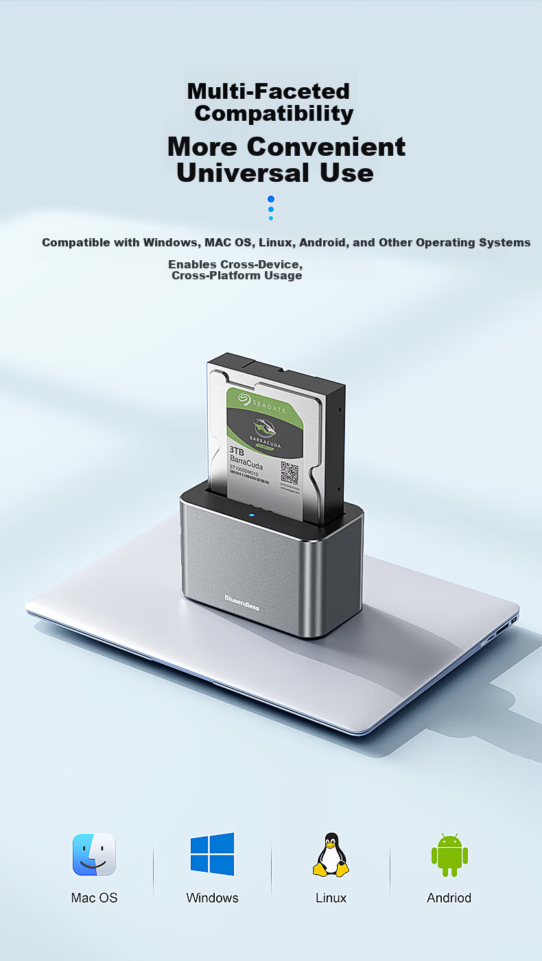 Lanshuo 2.5/3.5 Inch SAS Hard Drive Enclosure Dock USB 3.0 External SATA HDD Reader Aluminum Alloy for Desktop Laptop Server Expansion 20TB 10