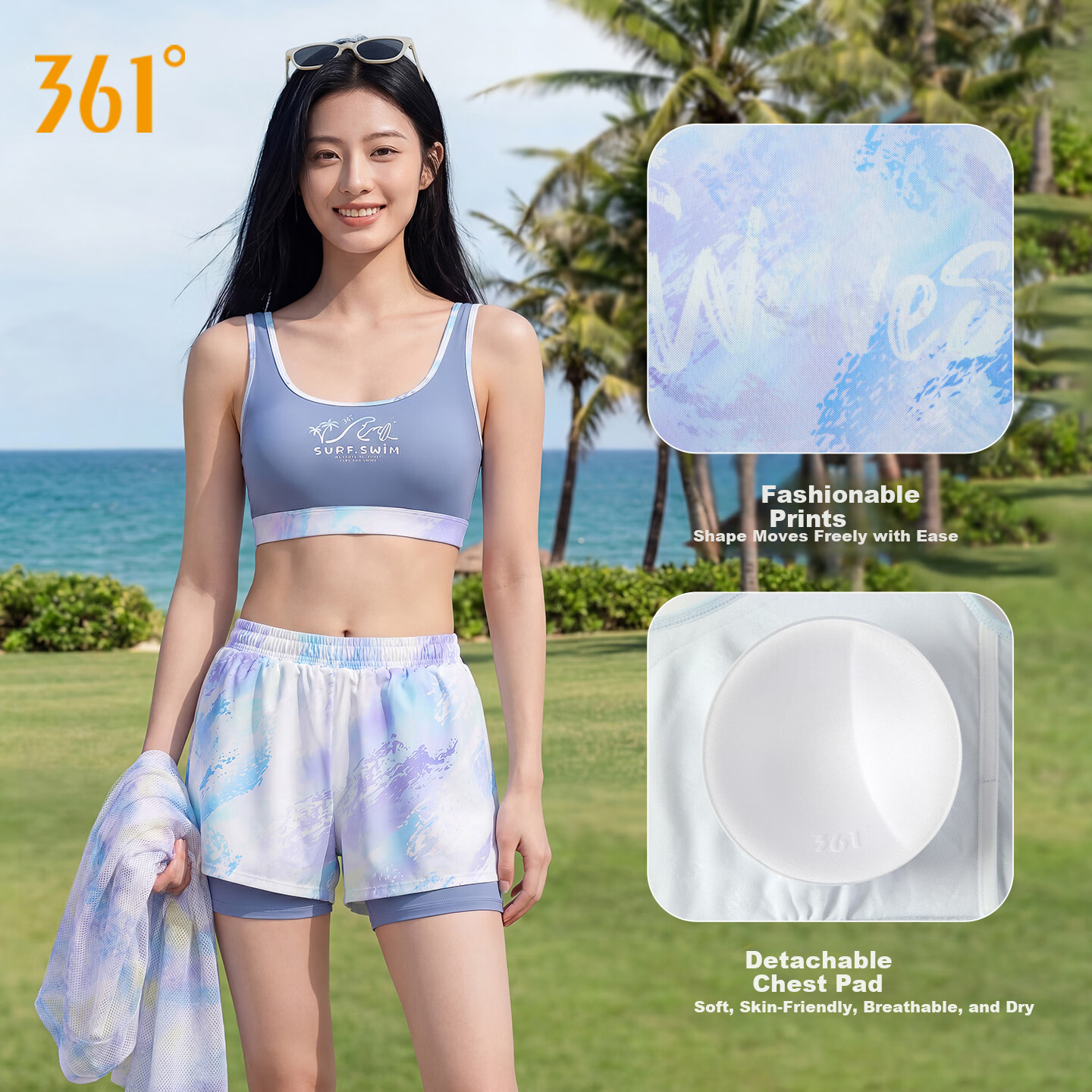 361° Women's Three-Piece Swimsuit Set 2026 New Luxury Beach Vacation Loose Plus Size Swimwear Hot Spring