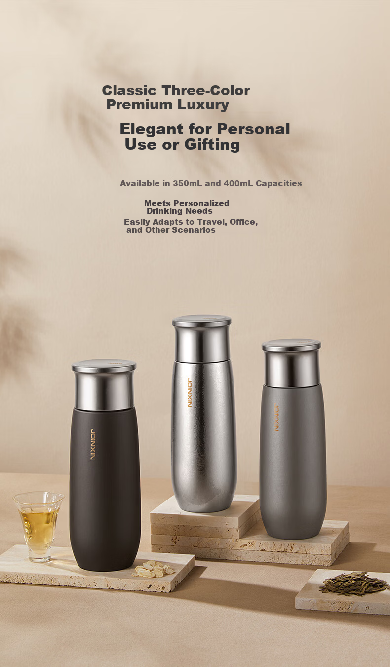 JOINXIN Zhuangxin Guiyun Pure Titanium Silver Stewing and Soaking Cup High-end Insulated Tea Stewing Cup Outdoor Gift Elegant Gray 400ml 16