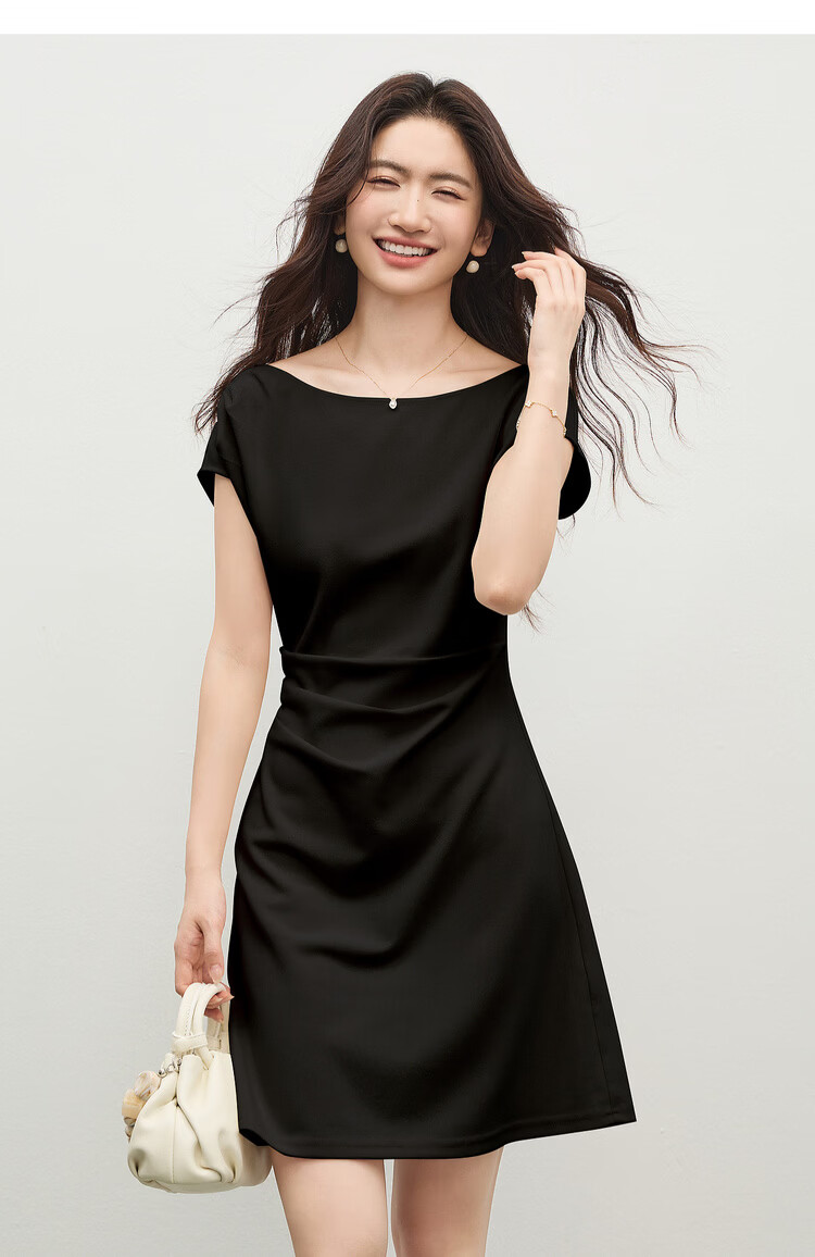 Shangdu Bila Elegant Temperament Short Sleeve Dress Women Spring Summer Off-Shoulder Pleated Slimming A-Line Mid-Length Dress 14