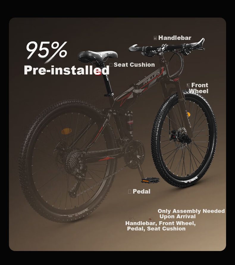 PHILLIPS Folding Mountain Bike Adult Men Women Racing 26-inch 24-Speed Commuter Bicycle Black Gray 8