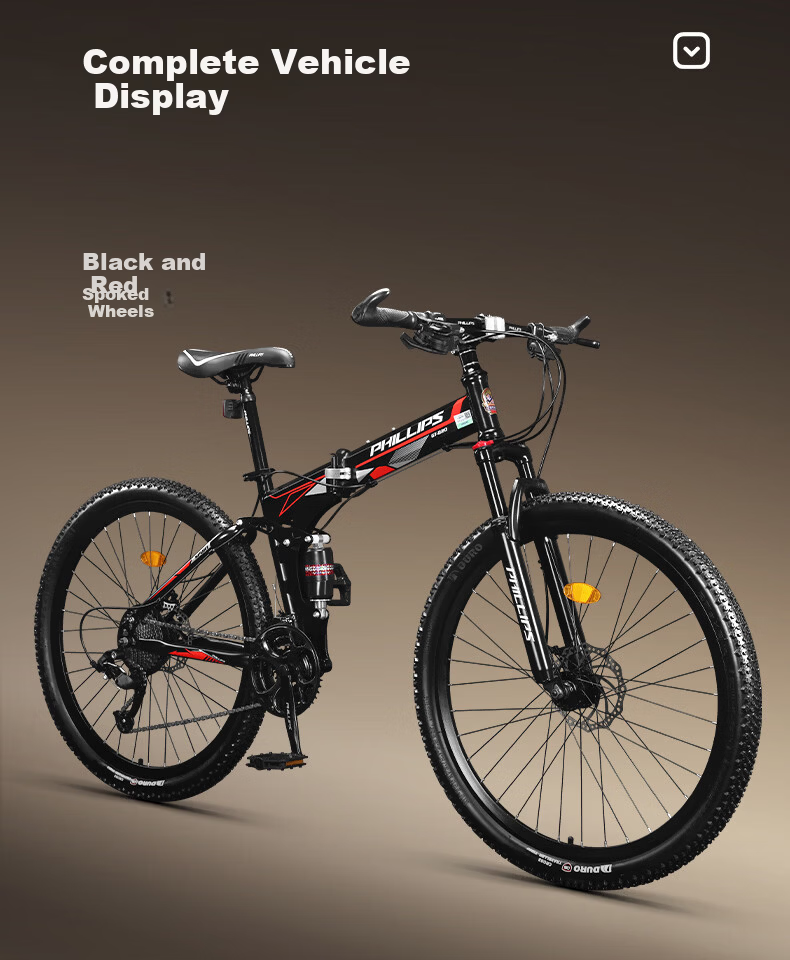 PHILLIPS Folding Mountain Bike Adult Men Women Racing 26-inch 24-Speed Commuter Bicycle Black Gray 11
