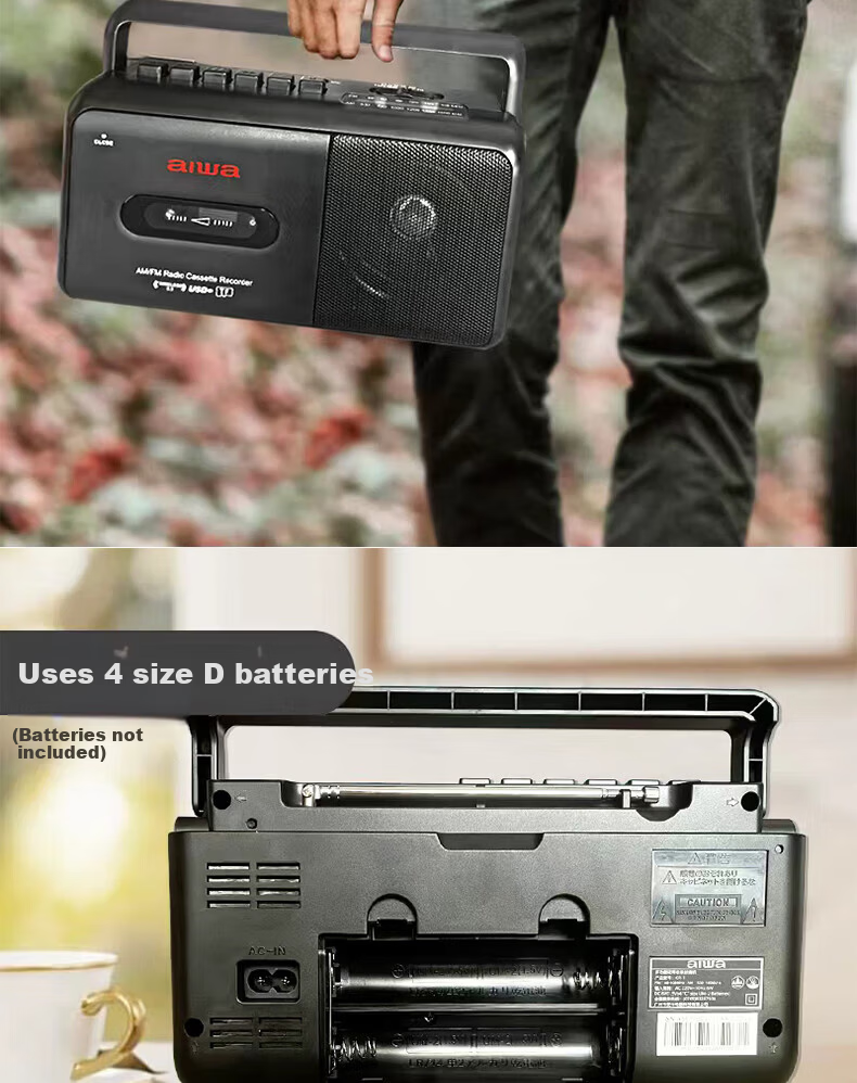Aiwa CR-1 Bluetooth Speaker Retro Cassette Player Portable Radio USB TF Bluetooth Player Student Listening Device English Training Dual Power Black 10