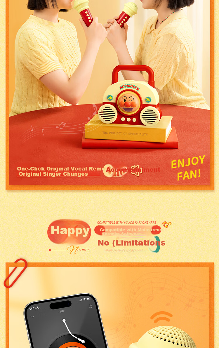 MARtube Anpanman Microphone Speaker Kids Karaoke Machine All-in-One Home Dual Mic Cute Toy Gift for Boys and Girls Children's Day Gift 6