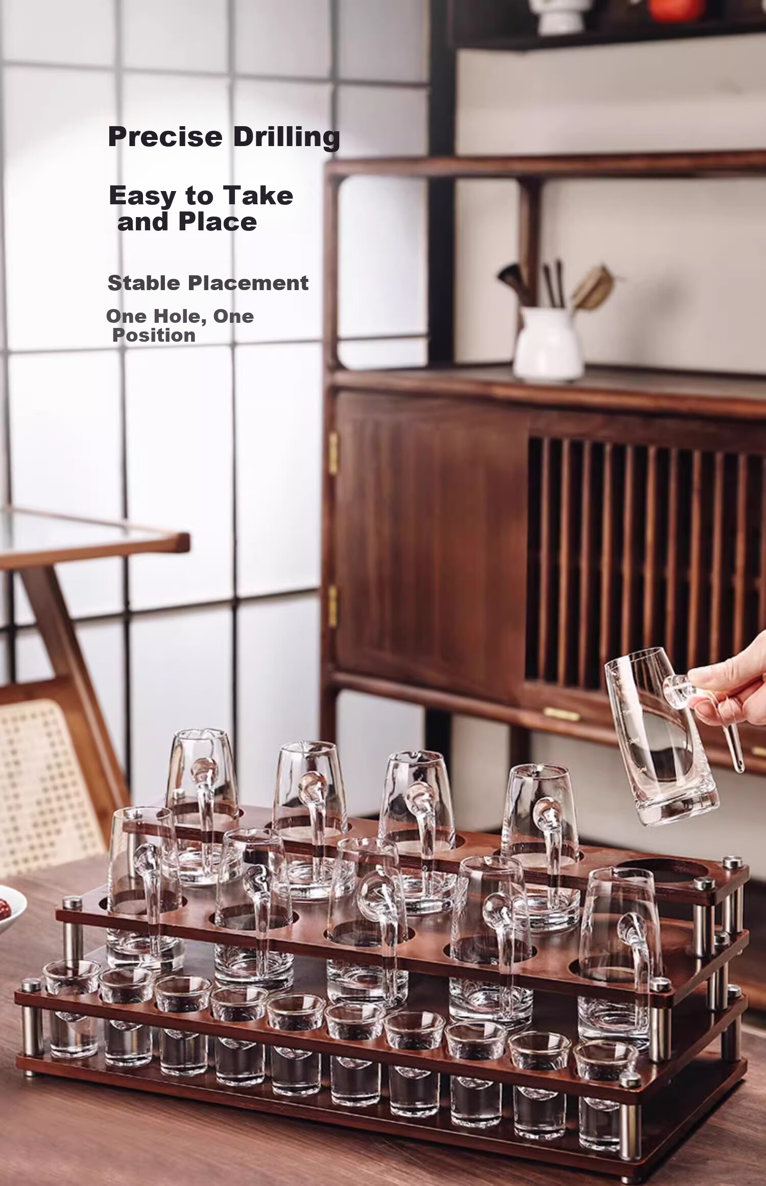 CRISTALGLASS Baijiu Glass Decanter Set Home Liquor Set 10 Pots 10 Cups Glass Strong Liquor Cups Storage Rack 15