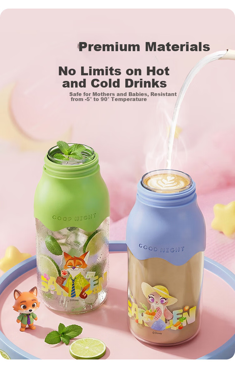 Disney Straw Cup Children's Water Bottle Summer Plastic Cup Student Ladies High-Value Portable High-Temperature Resistant 600mL Mickey 6