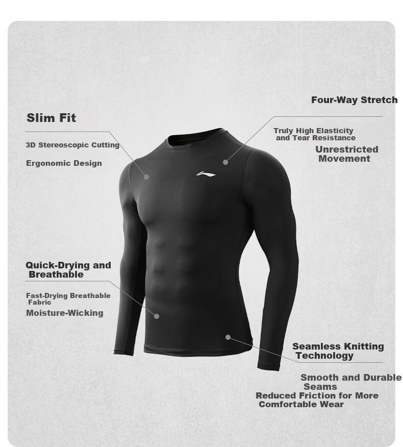 LI-NING Men's Quick-Dry Long Sleeve Compression Shirt Summer Fitness Basketball Running High Elastic Training Top 9
