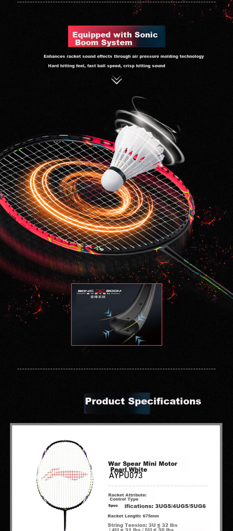 LI-NING Badminton Racket Zhanji Small Motor New Steel Cannon Beginner Offensive Full Carbon Fiber Single Racket Balanced Attack and Defense 4
