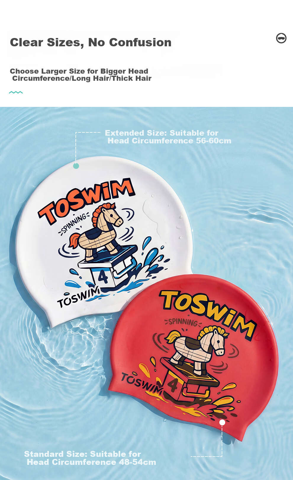 TOSWIM New Year Edition Horse Year Swim Cap Waterproof Professional Racing Swimming Cap for Men, Women, and Kids 4