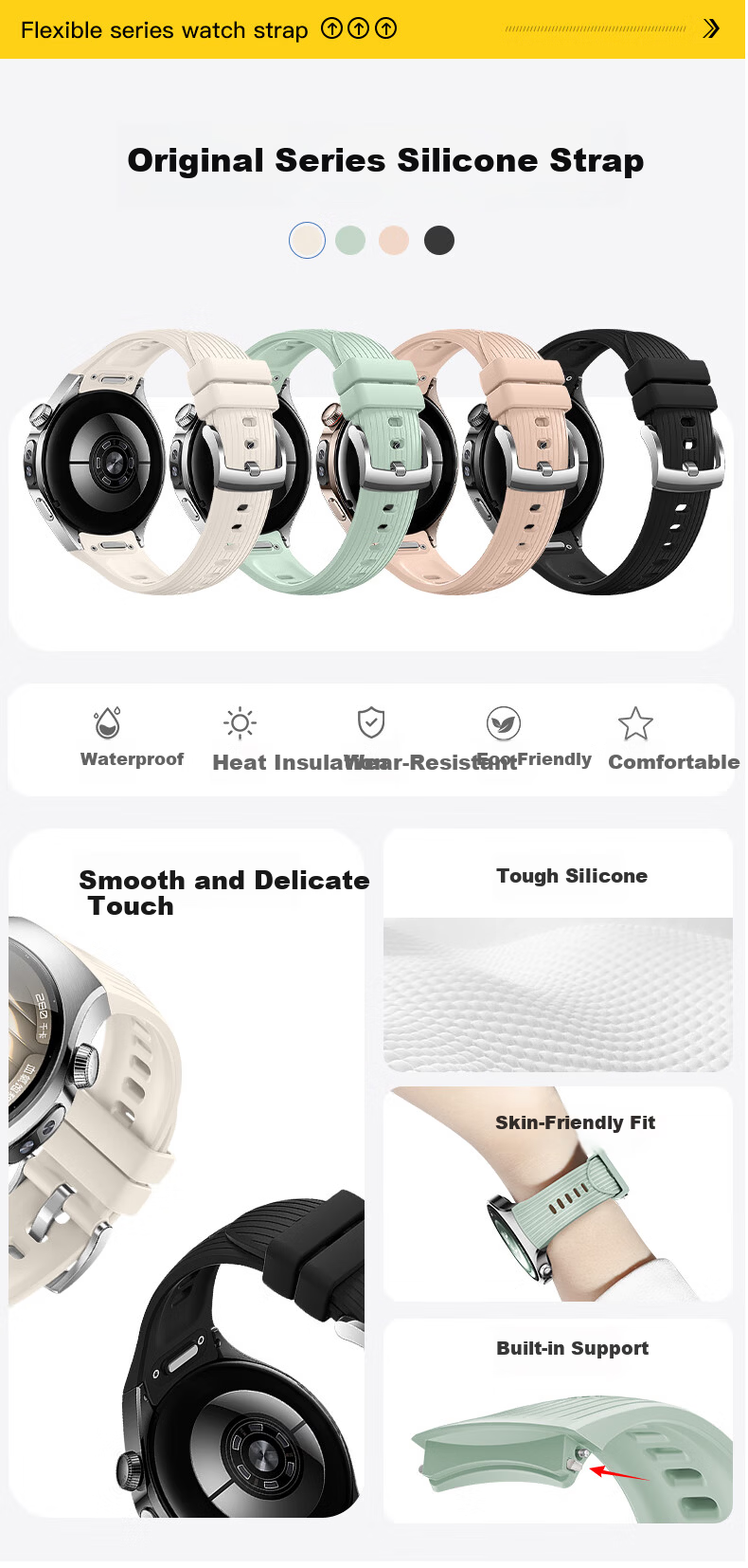 Weiqiantu Compatible with Huawei WATCH5 Silicone Strap, Huawei WATCH5 Dedicated Band, Vertical Striped Silicone Strap, Press-Type Band, 42mm Watch Face [Black] 1