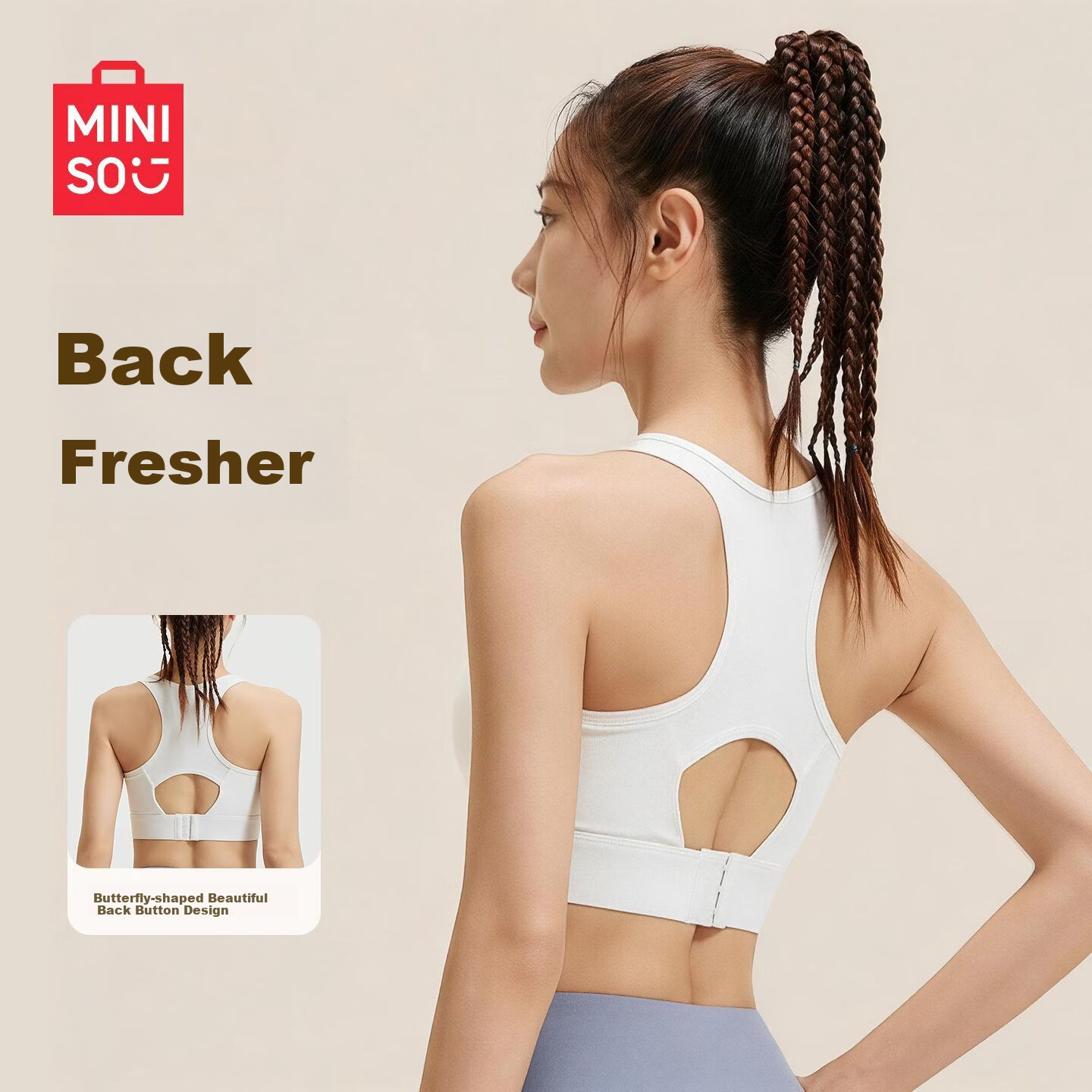 MINISO Sports Bra Yoga Bra Shockproof Medium-High Intensity Sports Vest Backless Fitness Yoga Wear for Women