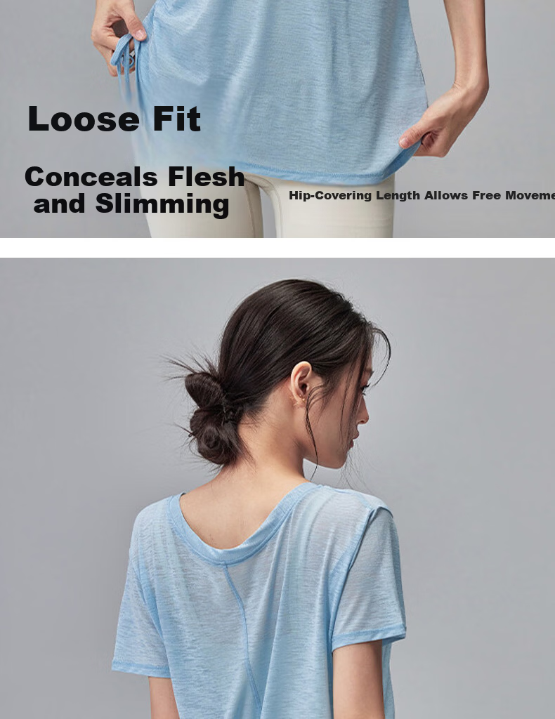 Free Style Women's Summer Sports Pullover Quick-Dry Loose Breathable Drawstring Short Sleeve Pilates Yoga Top for Running and Fitness 8