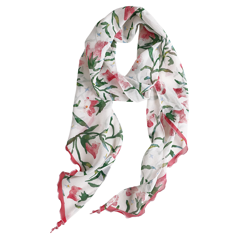 Lagur "Dot Strawberry Fruit" Sweet Feel~ 100% Chiffon Scarf Long Lightweight Women's Morning Dew Morning Glory