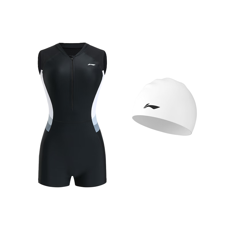 LI-NING Women's Premium Racing Swimsuit Professional Conservative Swimwear with Swim Cap Set