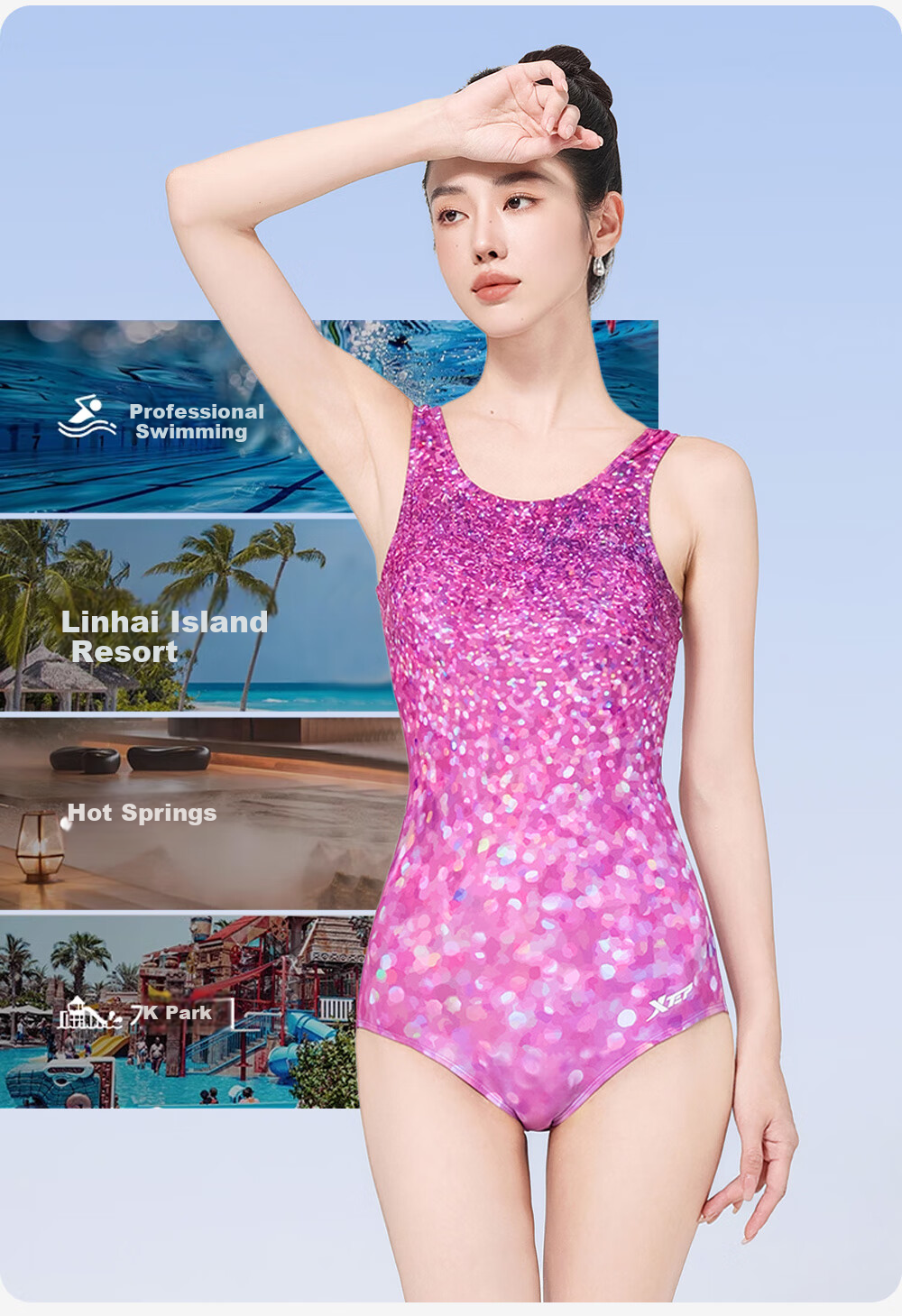 Xtep Women's Slimming Tummy Control One-Piece Triangle Sexy Professional Racing Swimsuit for Swimming Pool 10