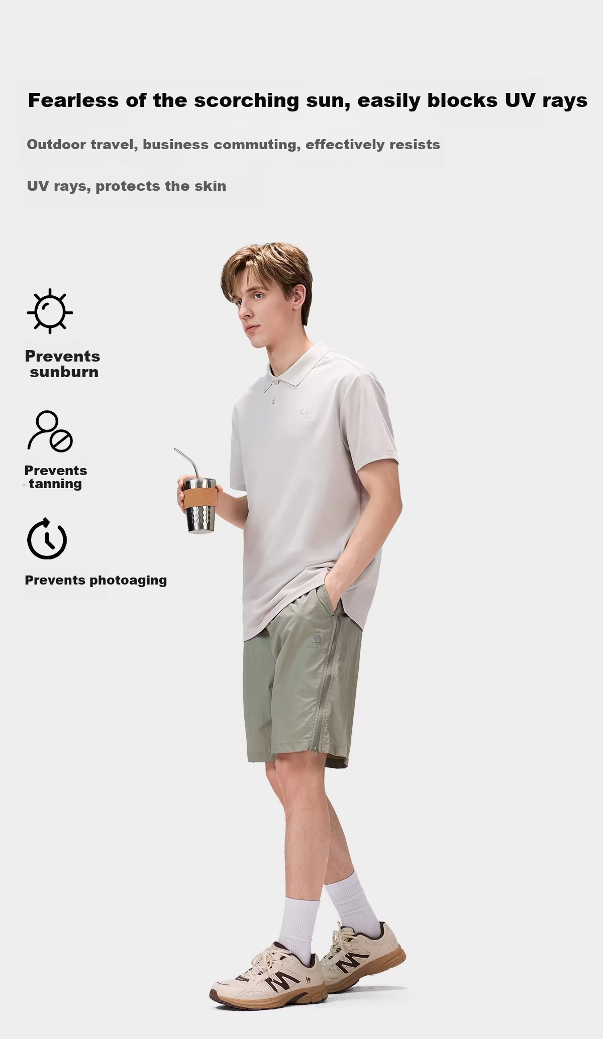 CAMEL [Toray Fabric] Outdoor Quick-Dry T-Shirt Men 2026 Spring Summer Short Sleeve Wrinkle-Resistant Sports Sun Protection Polo Shirt Women 8095 5