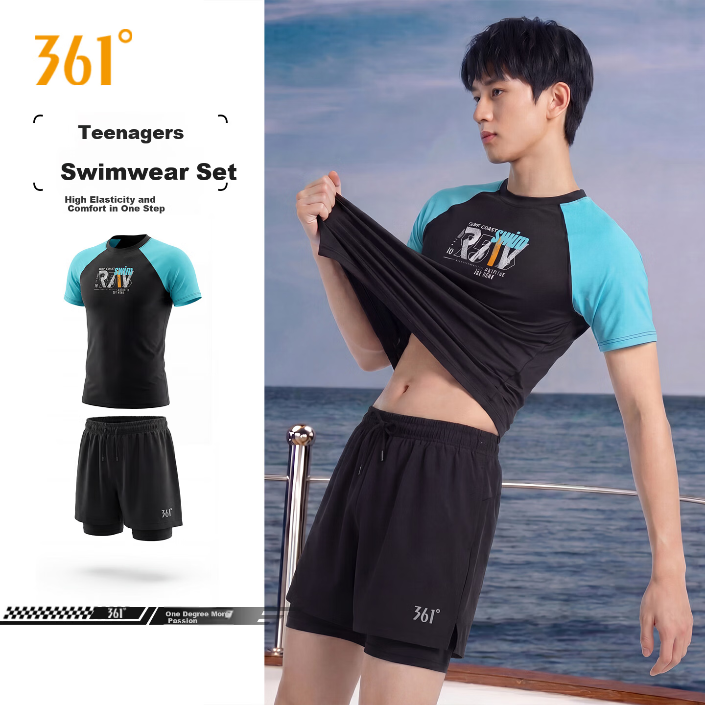 361° Youth Boys' Swimwear Set for Ages 12-18, Large Size Boys' Two-Piece Swimming Trunks for Middle School Students, Hot Spring Swimwear