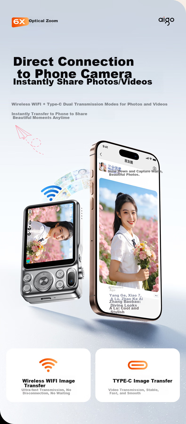 Aigo T600 Optical Zoom Retractable Lens Dual Camera Selfie Student Digital Camera Gift for Girls, Entry-Level Mirrorless Vlog Campus Alternative CCD, Silver White Color, 32GB 19