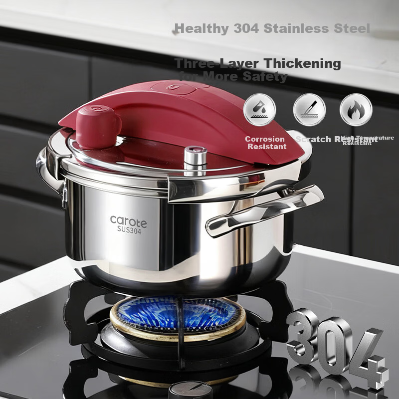 Carrot Pressure Cooker 4L Explosion-Proof Household Thickened 304 Stainless Steel One-Press Open Compatible with Gas and Induction Cooktops