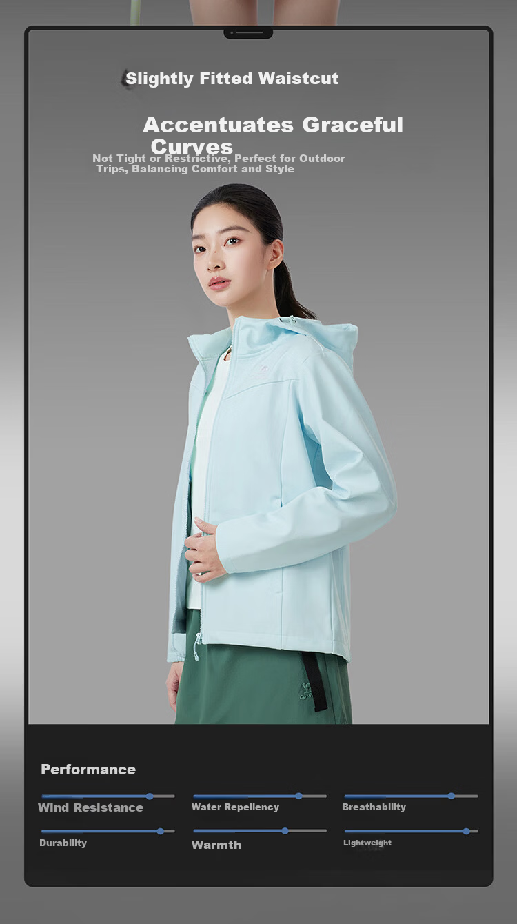 CAMEL Women's Outdoor Softshell Jacket Spring 2026 Fleece Lined Hooded Water-Repellent Tear-Resistant Anti-Static Hiking Mountaineering Coat 9012 5