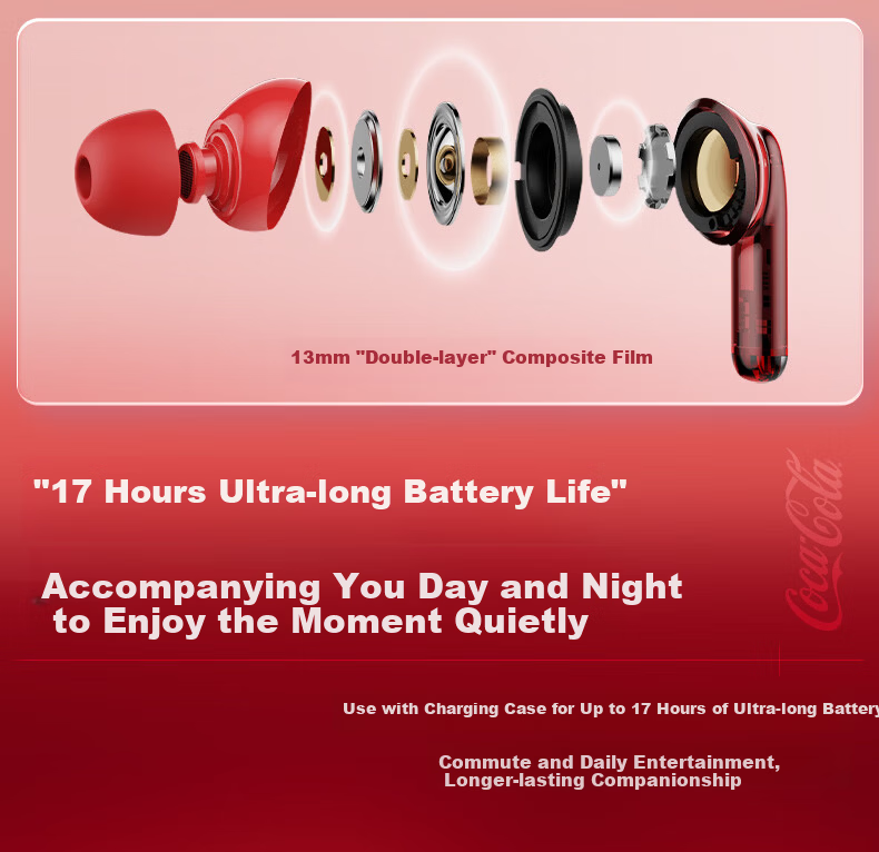 Coca-Cola T65Pro Noise-Cancelling Bluetooth Earphones 2026 Latest Model | Panoramic Sound | In-Ear Active Noise Cancelling Wireless Earbuds with Long Battery Life for Apple Huawei Xiaomi Phones 4