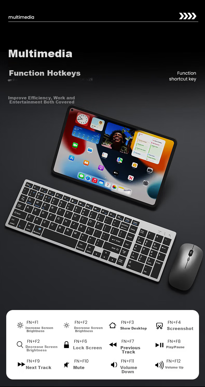 EWEADN Wireless Keyboard and Mouse Set Silent Bluetooth Dual-Mode Laptop Desktop Business Office Typing Portable Ultra-Thin Scissor-Switch 102-Key Rechargeable Keyboard and Mouse Combo 13