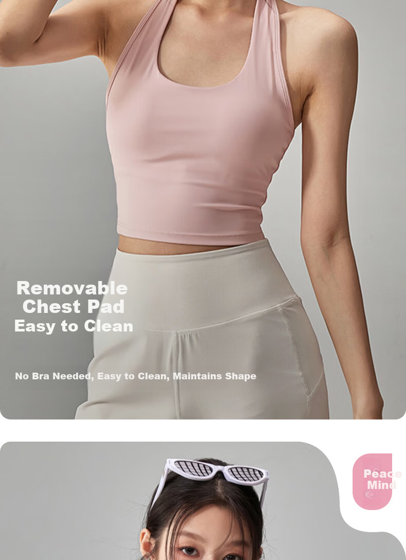 XUEXIMAN Neck-Hanging Sports Bra with Padded Back, Shockproof, Push-Up Pilates Fitness Vest for Spring and Summer 6