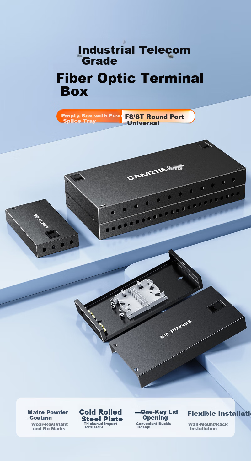 Sanze Fiber Optic Terminal Box 4-Port 4-Core SC Single-Mode Rack-Mount Fiber Distribution Frame Fully Loaded Pigtail Flange Wall-Mounted Desktop Telecom Grade Fiber Splice Box ZDH-SC4S 1