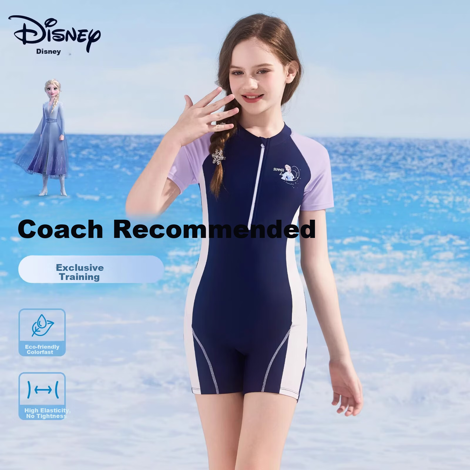 Disney Kids Girls Professional Training One-Piece Swimwear D36598SP2F Navy Elsa Size 120