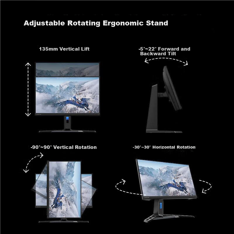 Lenovo 23.8-Inch 180Hz High Refresh Rate Gaming Monitor IPS Panel 1ms GTG Dual Interface Height Adjustable Rotatable Low Blue Light 99% SRGB Computer Display R24e