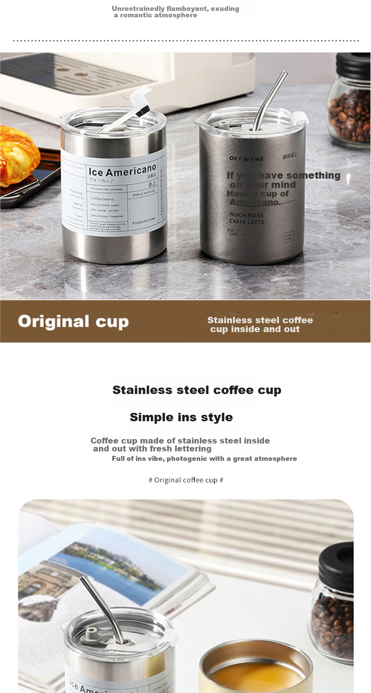 Mongdio American Style Coffee Mug 304 Stainless Steel Direct Drinking Cup Ice King Outdoor Camping Portable Straw Cup Water Bottle 2