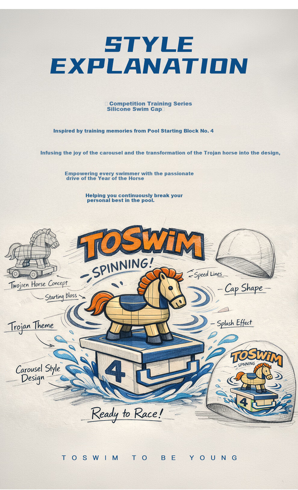 TOSWIM New Year Edition Horse Year Swim Cap Waterproof Professional Racing Swimming Cap for Men, Women, and Kids 2