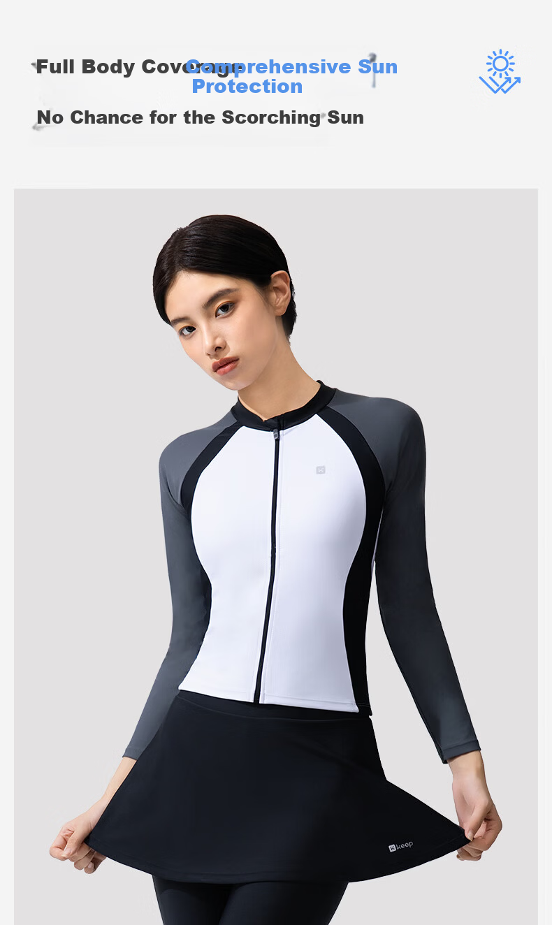 Keep Women's Two-Piece Long Sleeve Long Pants Swimwear Sun Protection Quick-Dry Rash Guard for Snorkeling Surfing Gray White L 5