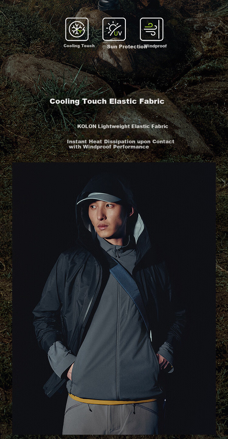 KOLON SPORT Men's Outdoor Softshell Jacket Cooling Touch UPF50+ Windproof Black BK 2XL 2