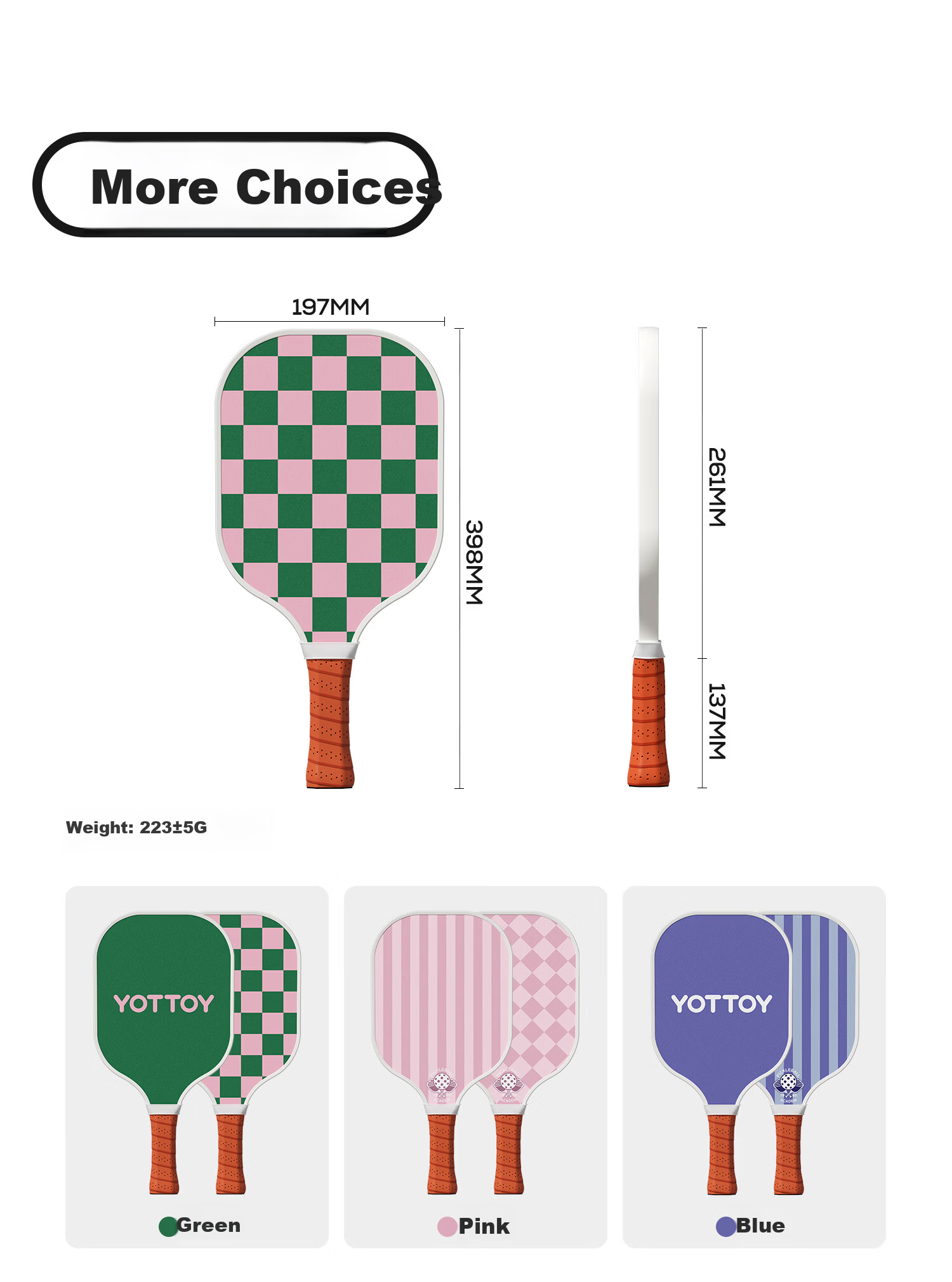 Yottoy Fiberglass Pickleball Paddle High-Quality Adult Student Training Professional Pickleball Paddle with Cover Pink+Green 15