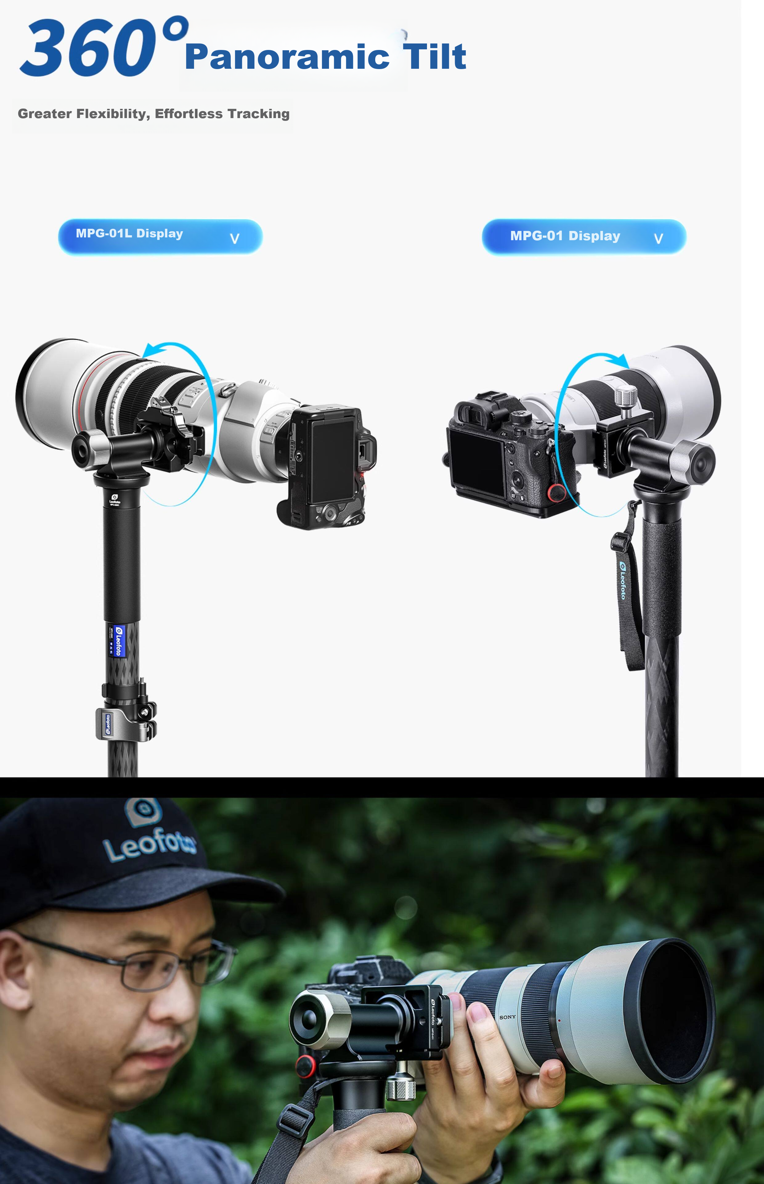 Leofoto MPG-01 Horizontal Monopod Pan-Tilt Quick Release Clamp Adapter for Arca Quick Release Plate Conversion Head Accessory 3