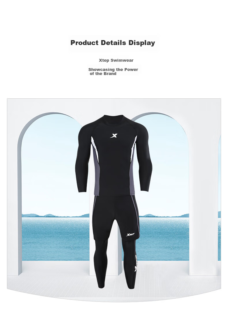 Xtep Men's Slim Fit Quick-Dry Long Sleeve and Long Pants Swimwear Set Professional Swimming and Diving Suit Swim Gear 18